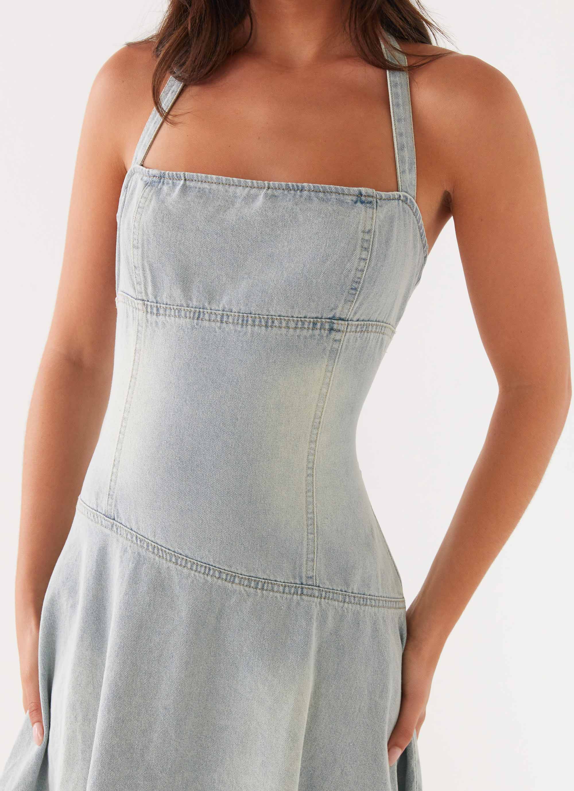 Tanisha Denim Midi Dress - Washed Blue