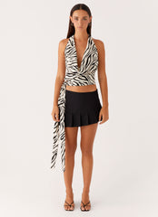 Tilda Asymmetric Pleated Mini Skirt - Black