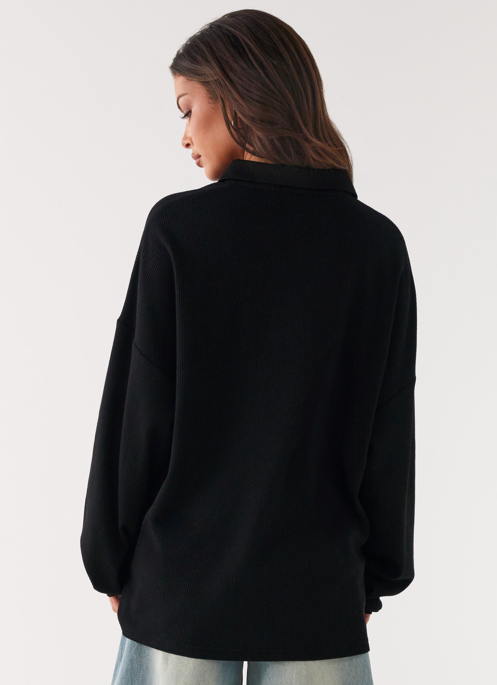 Torrie Oversized Polo Top - Black