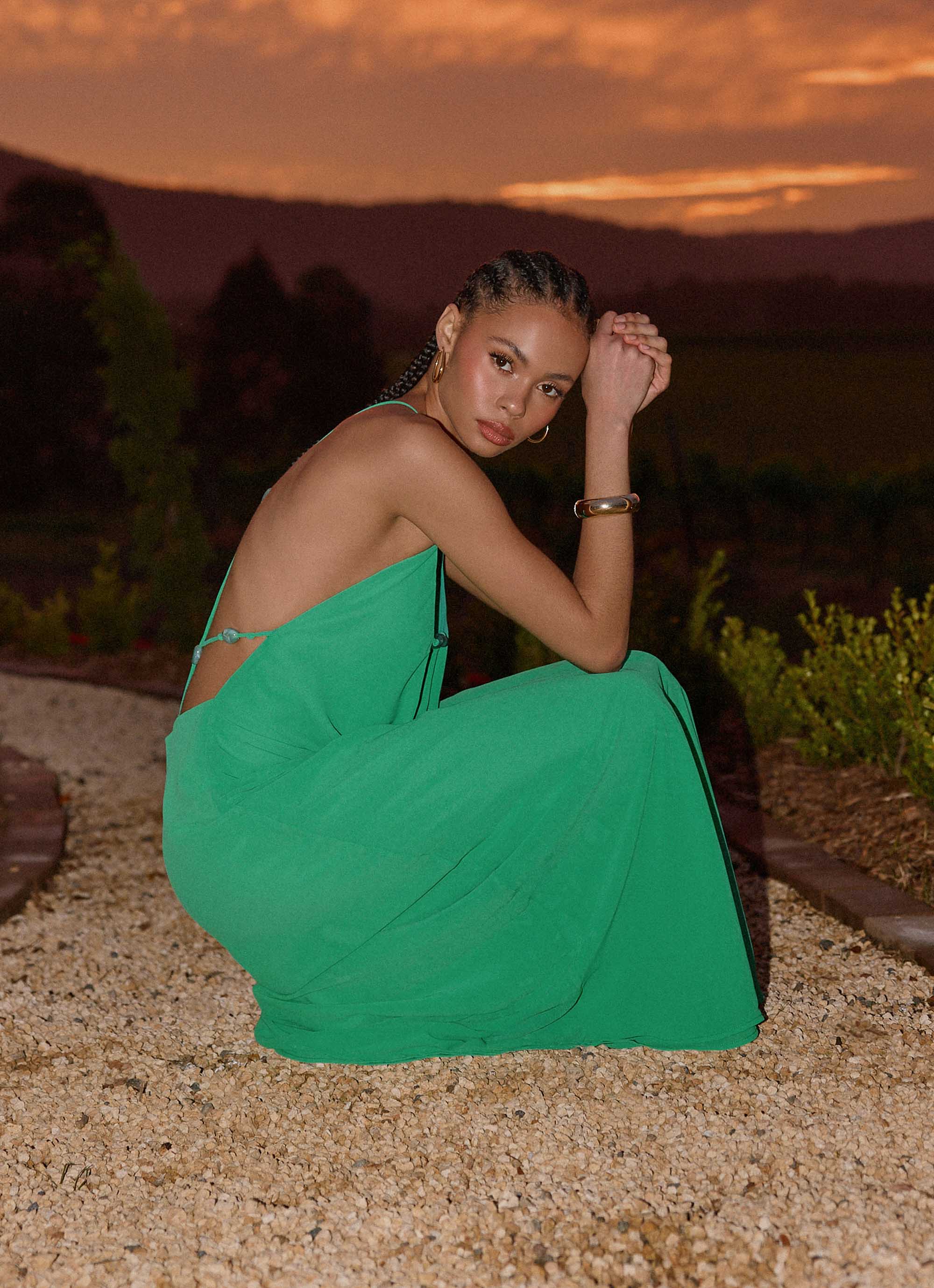 Tropic Muse Beaded Cowl Maxi Dress - Green