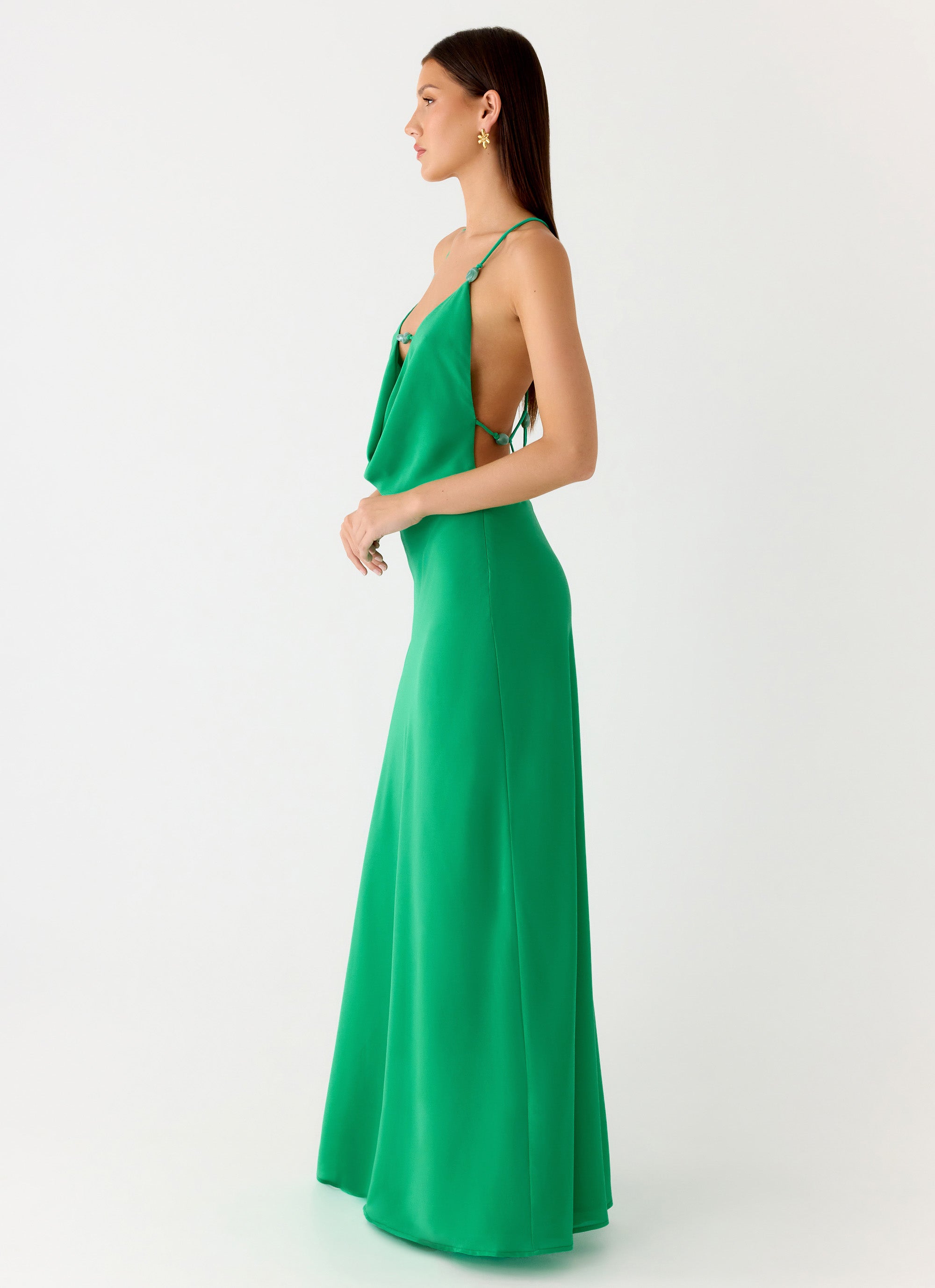Tropic Muse Beaded Cowl Maxi Dress - Green