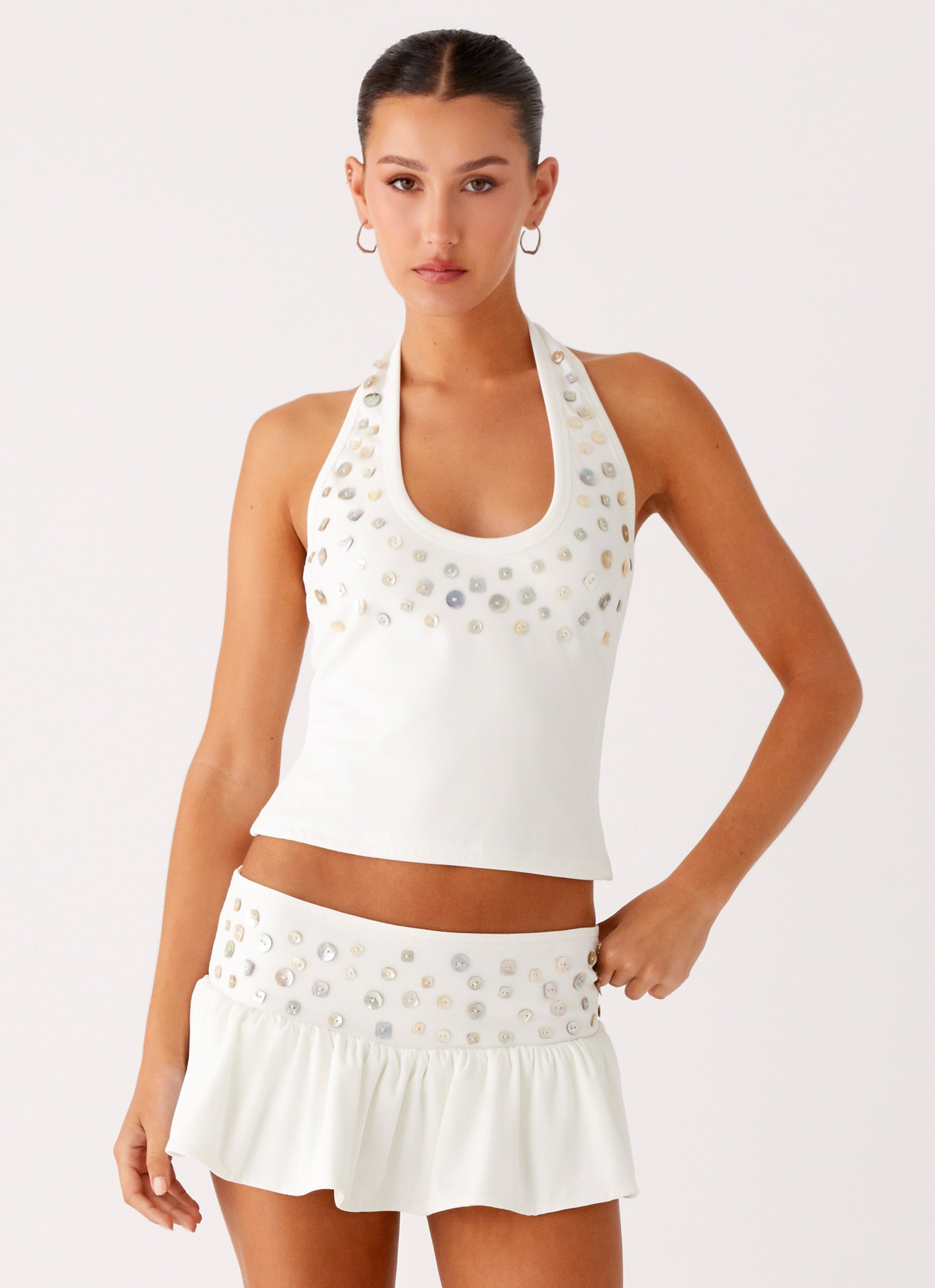 Vegas Nights Halter Neck Top - White