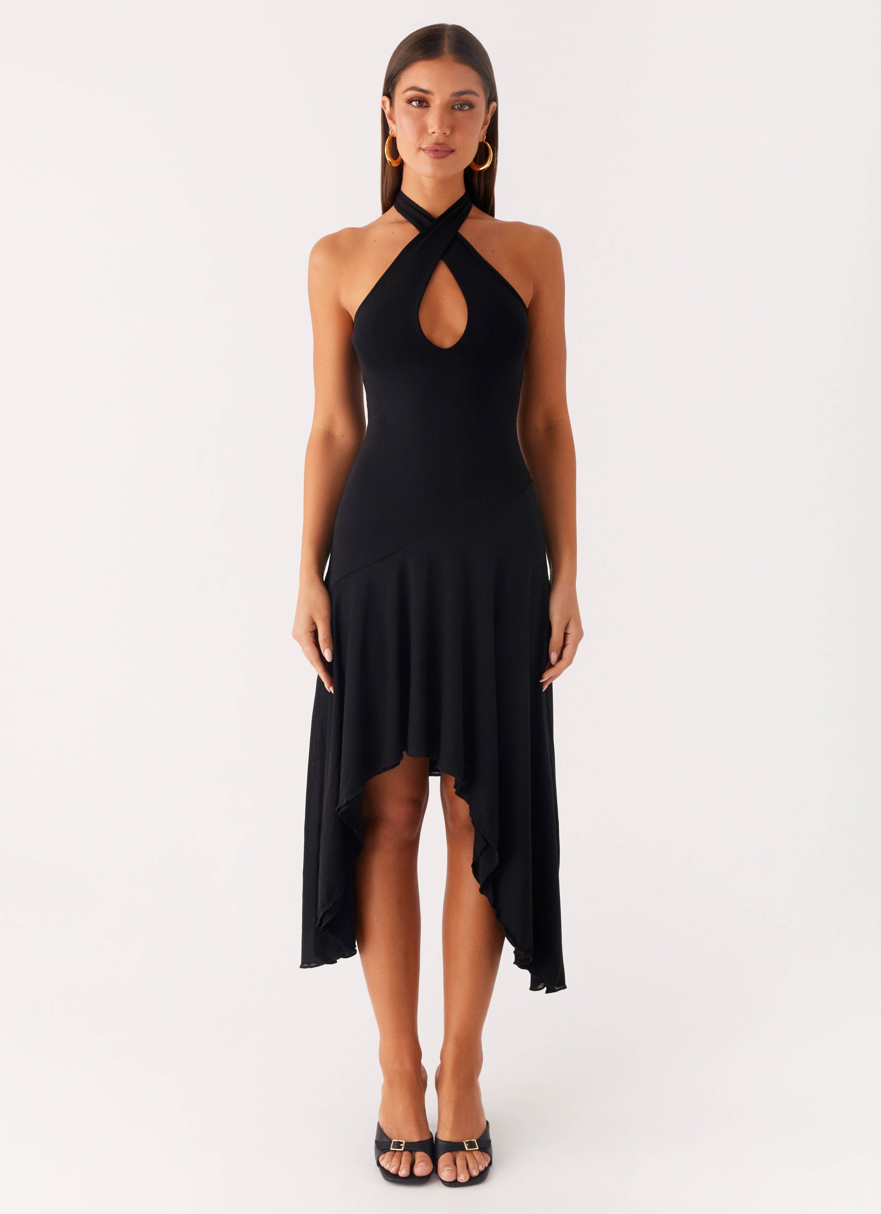 Velvet Sky Midi Dress - Black