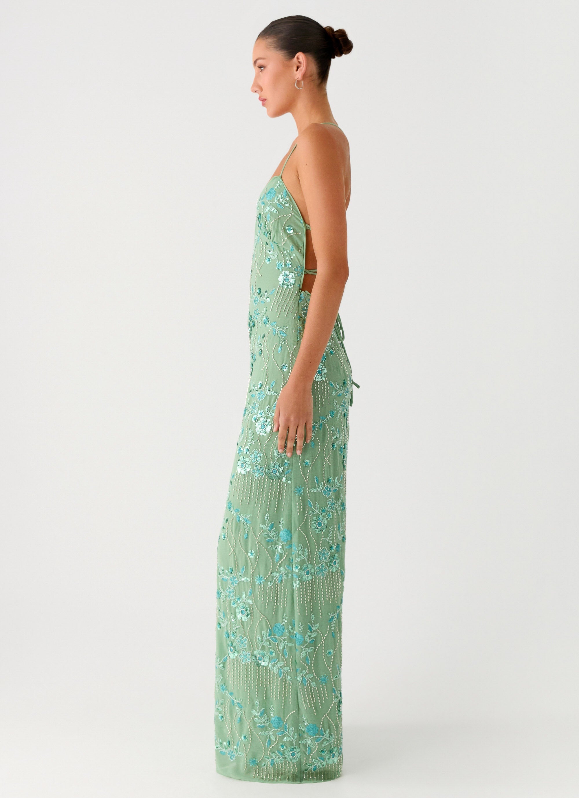 Vietta Sequin Cami Maxi Dress - Mint