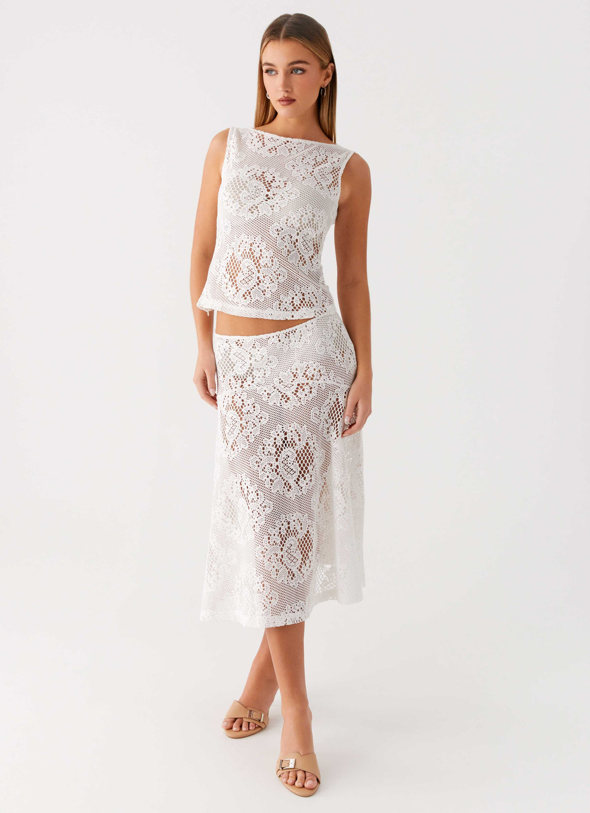 Virelle Lace Midi Skirt - Ivory