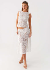 Virelle Lace Midi Skirt - Ivory