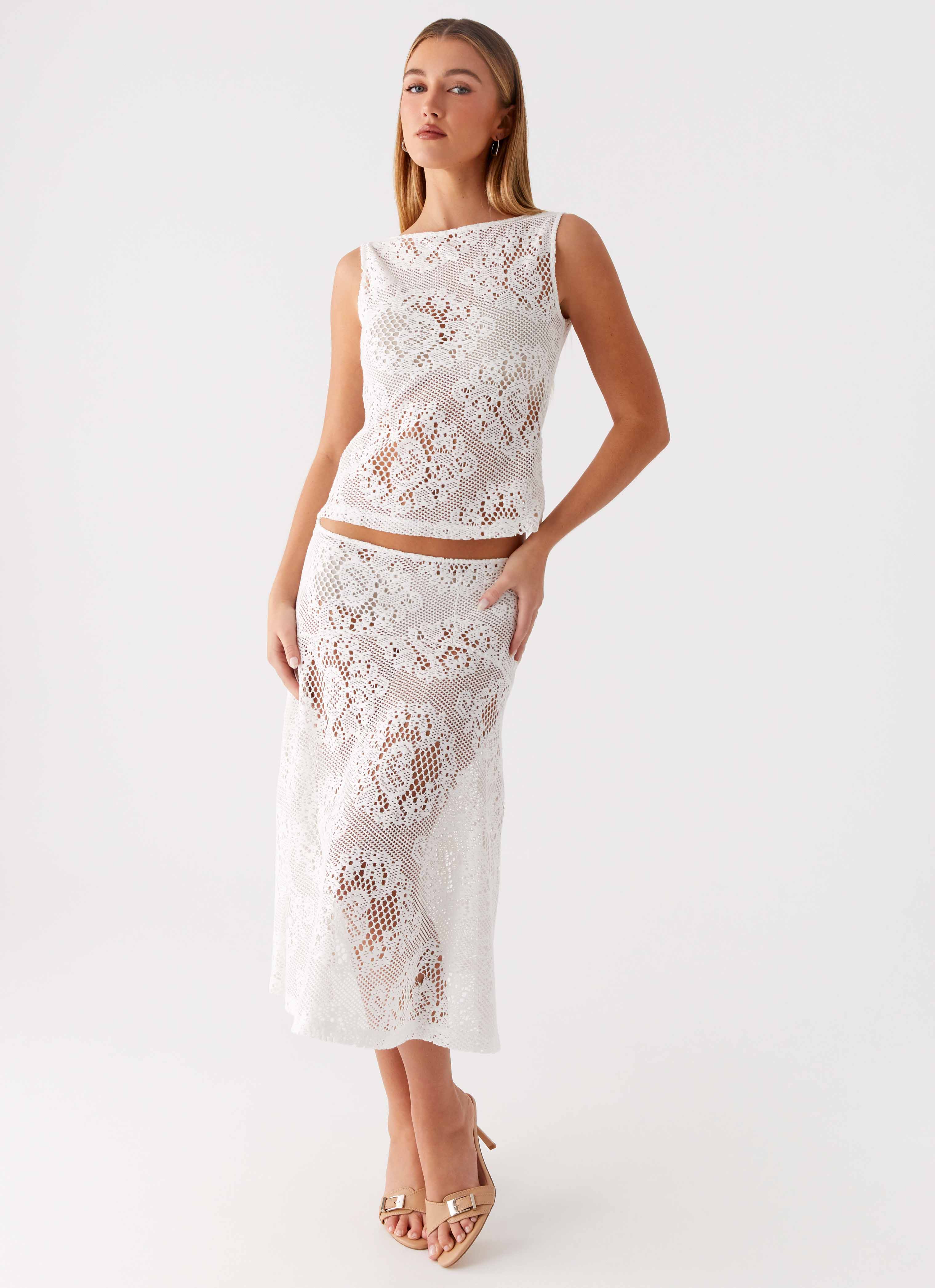 Virelle Lace Midi Skirt - Ivory