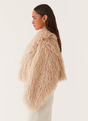 Virginia Cropped Faux Fur Jacket - Taupe