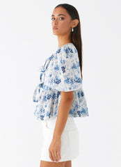 Western Wind Tie Top - Serene Sky Floral