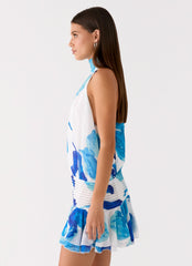 Willow Chiffon Mini Dress - Cerulean Bloom
