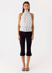 Willow Chiffon Top - White Polkadot