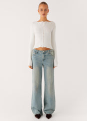 Wonderwall Lace Up Long Sleeve Top - White