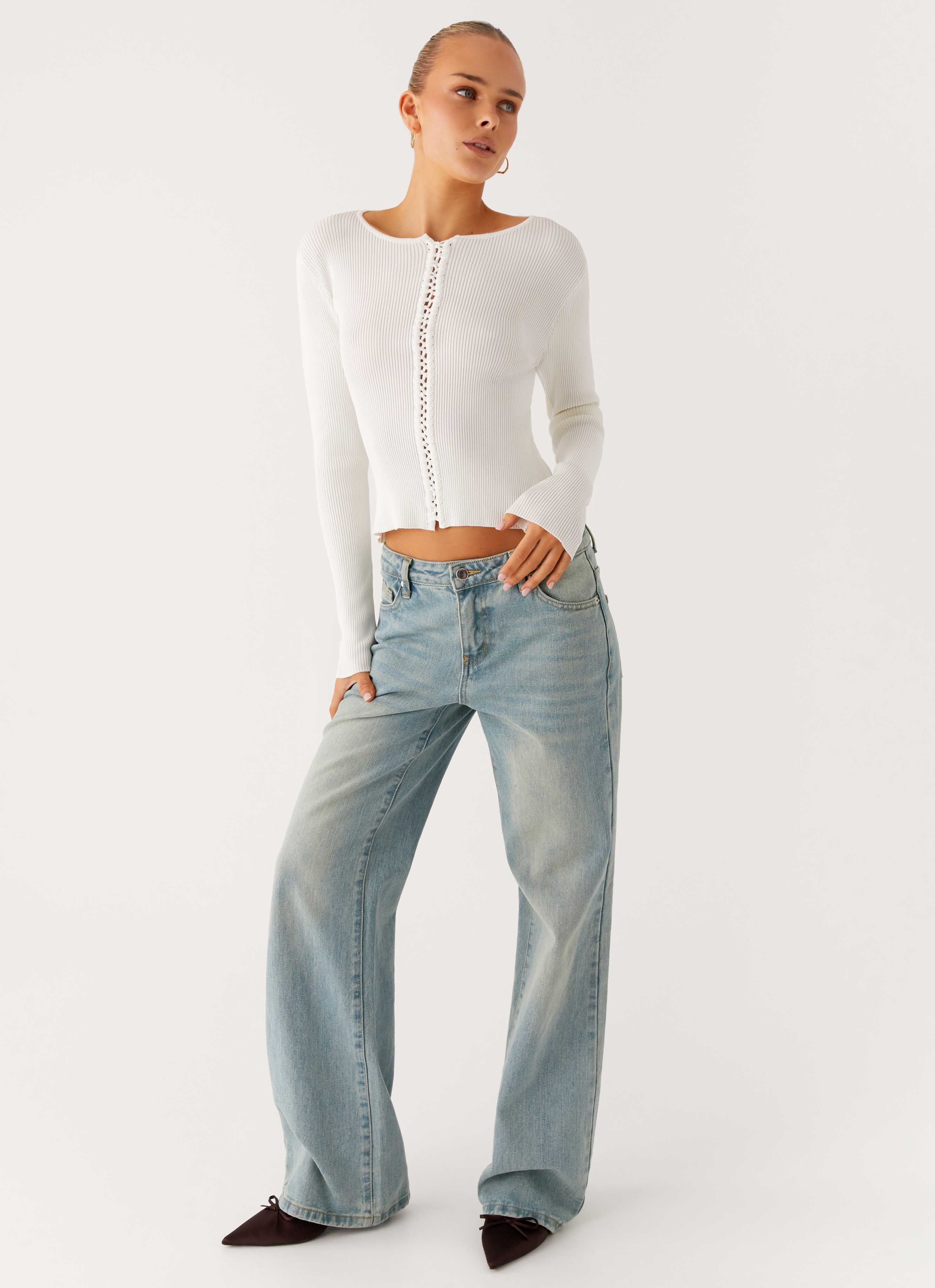 Wonderwall Lace Up Long Sleeve Top - White