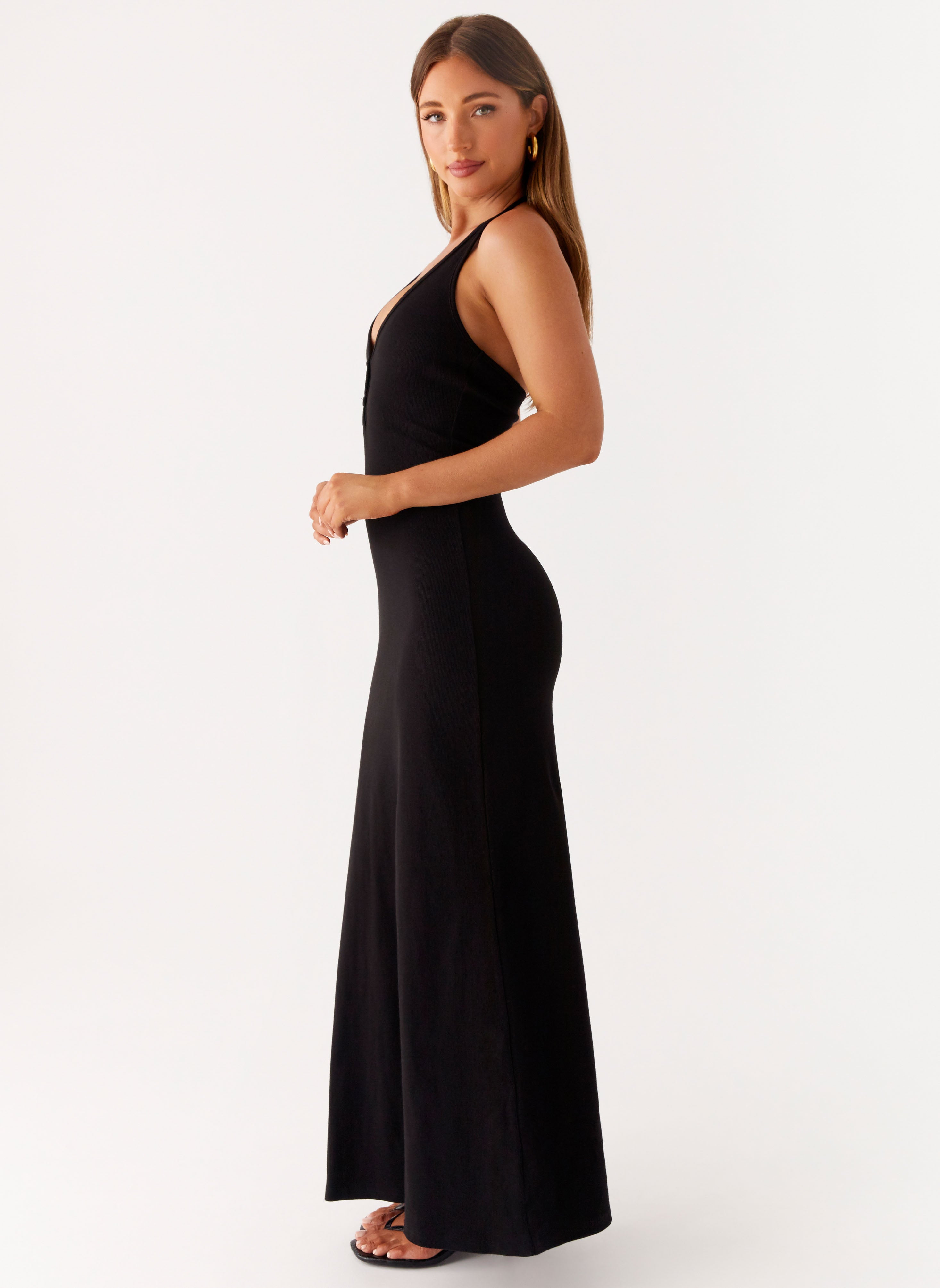 Yaselle Button Front Maxi Dress - Black
