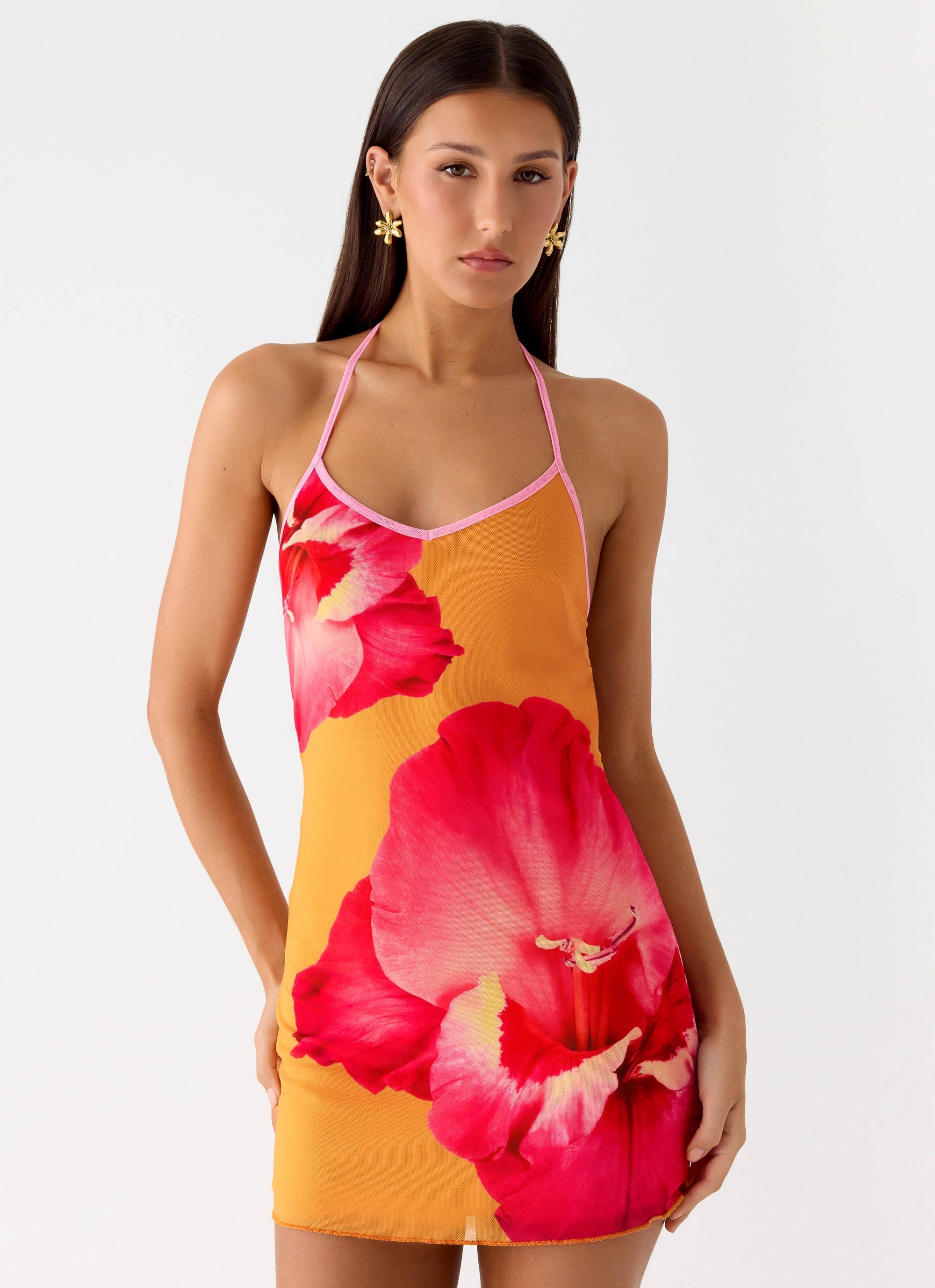 Yura Mini Dress - Orange Floral Spritz