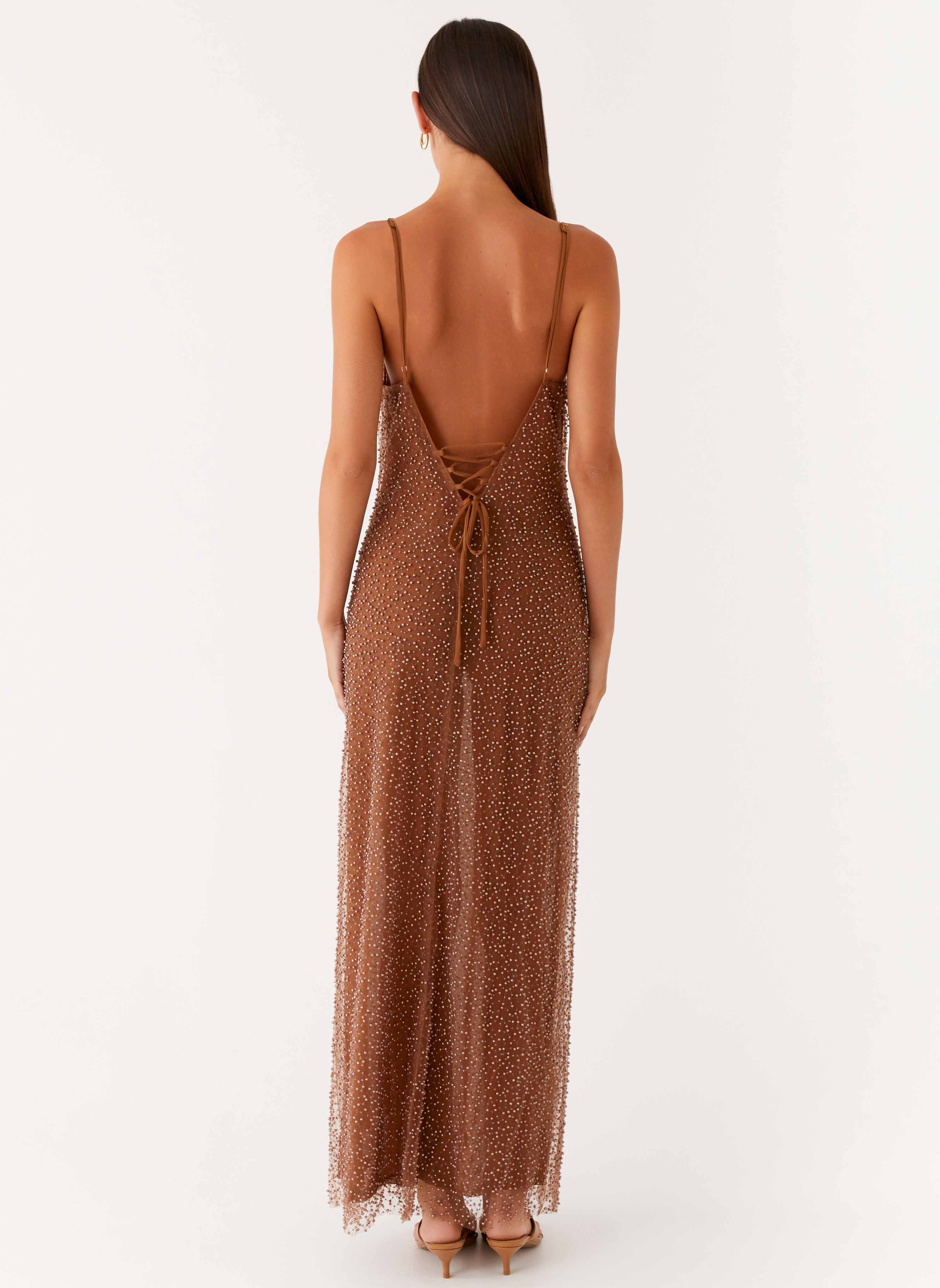 Zuella Beaded Maxi Dress - Chocolate