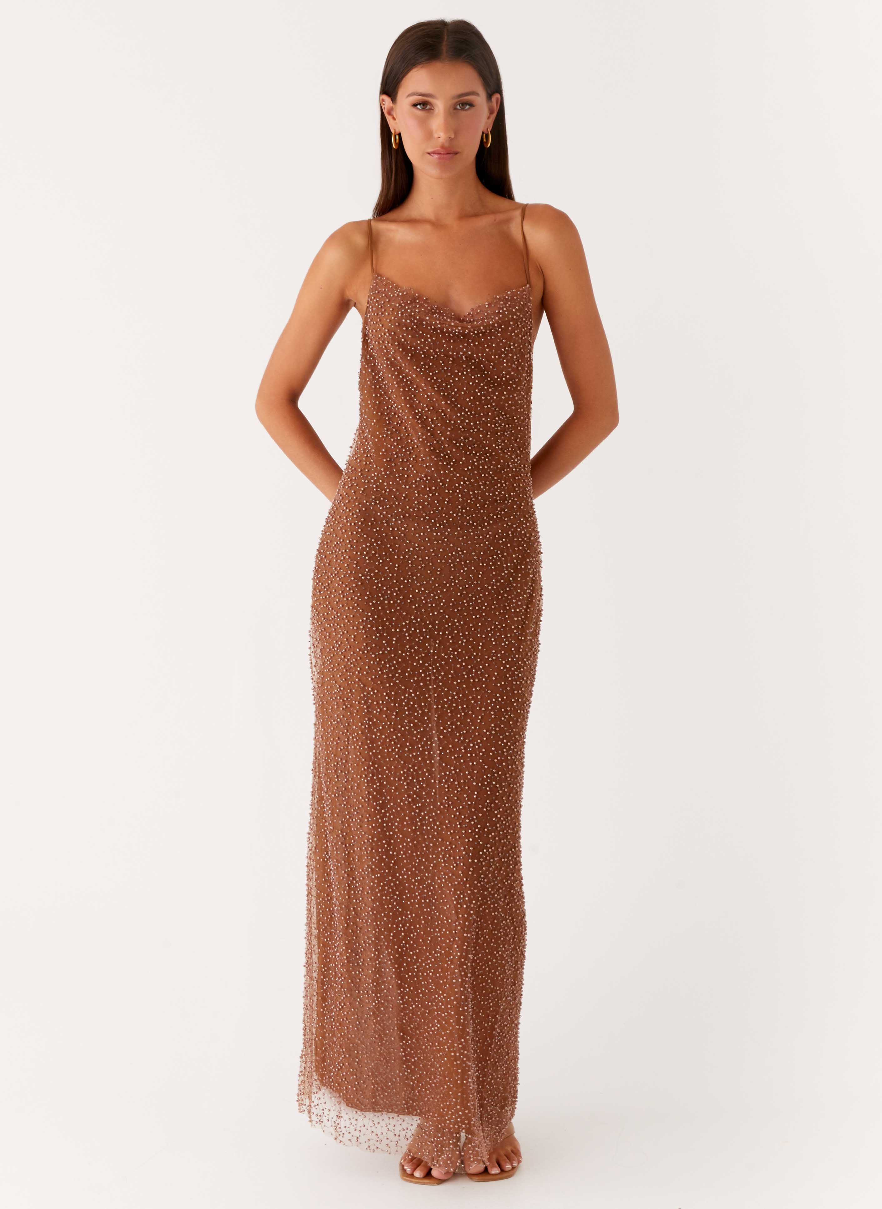 Zuella Beaded Maxi Dress - Chocolate